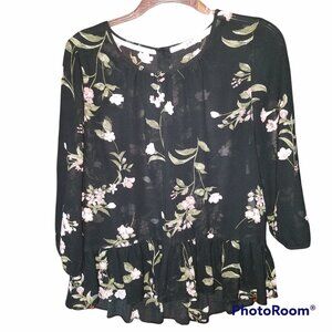 Jolt Floral Sheer Blouse Button Up Back Medium